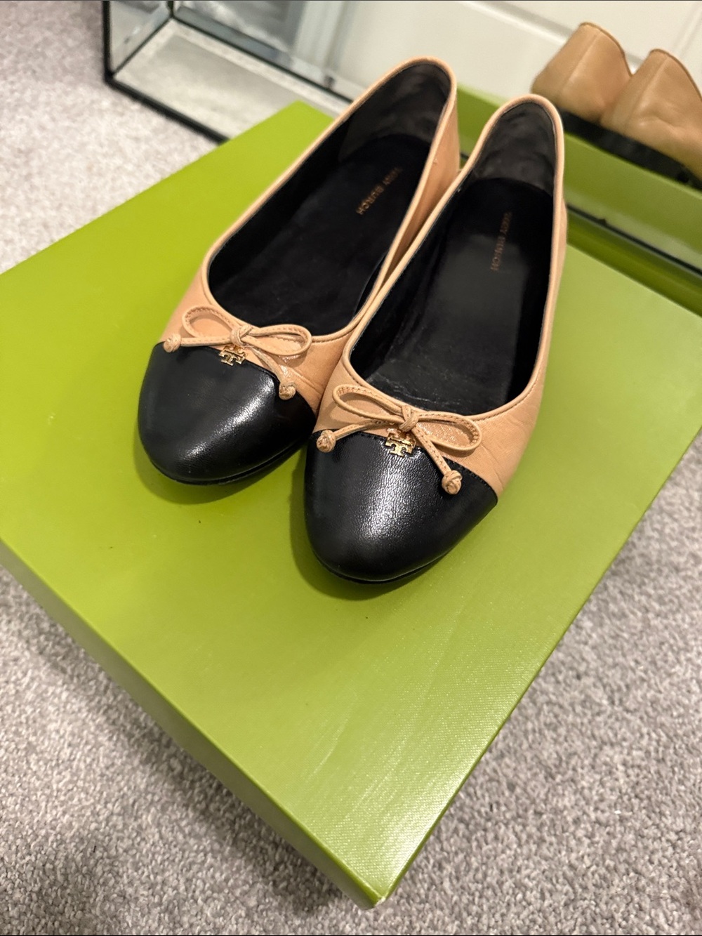 Tory Burch Two-Tone Black and Tan Women's leather Ballet Flats